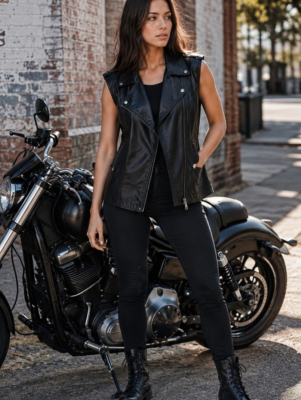 Women’s Black Faux Leather Moto Biker Vest Asymmetrical Zip Sleeveless Sz L